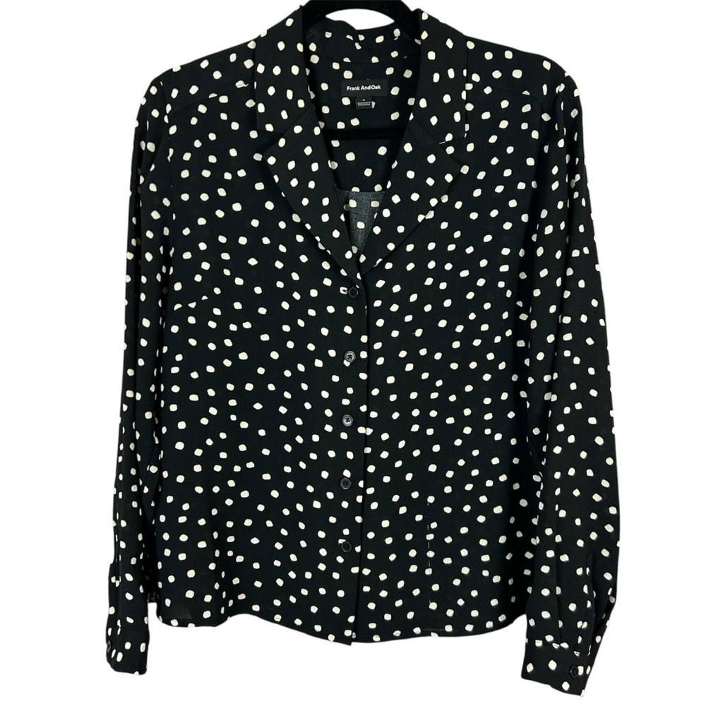 Frank And Oak Black Polka Dot Button-Up Blouse Size Medium